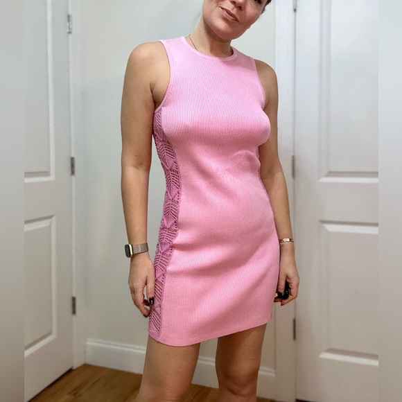 Bodycon Ribbed Mini Sleeveless Dress with Crochet Inset - Picture 14 of 14